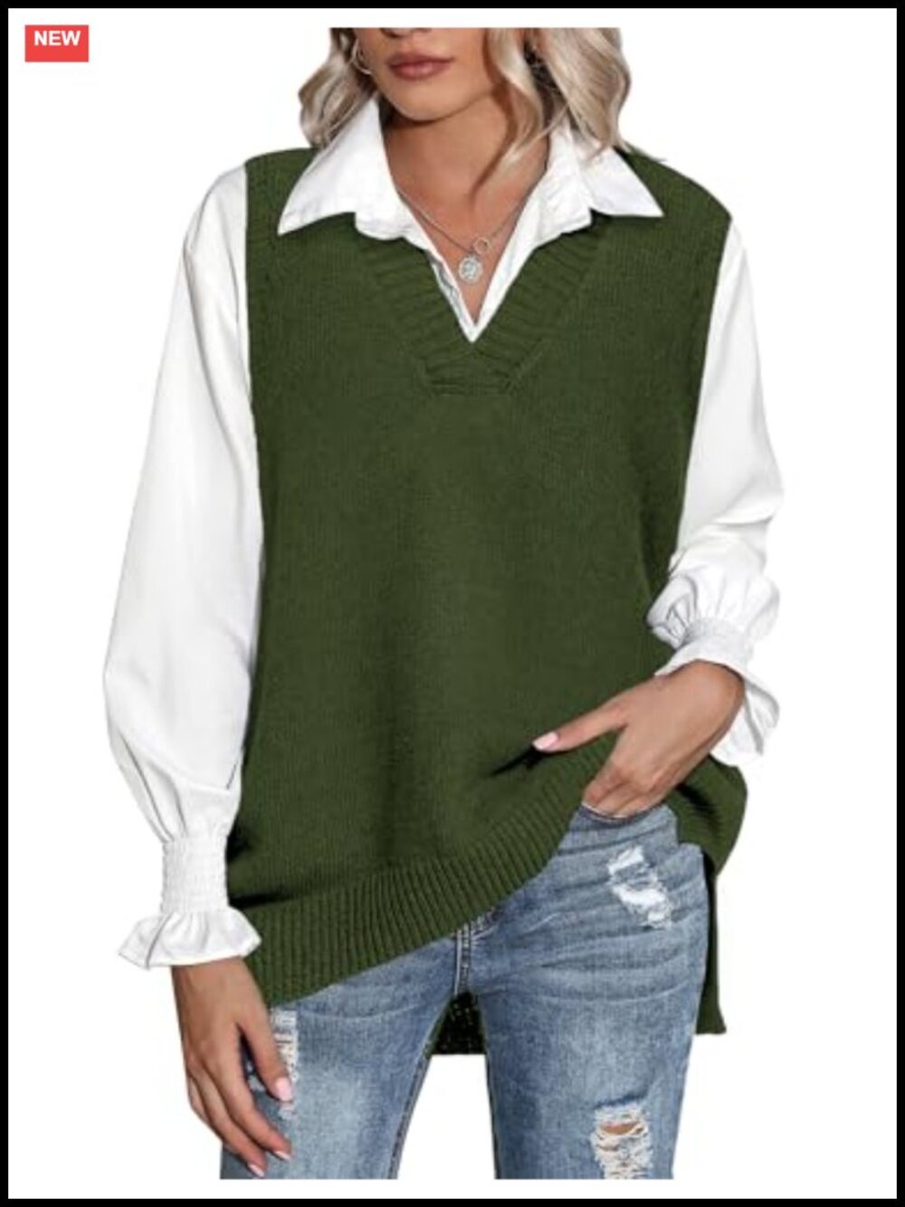Sleeveless V Neck Oversized Sweater Vest Knitted Pullover
